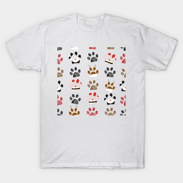 Santa Claus made of paw prints cute T-Shirt by GULSENGUNEL